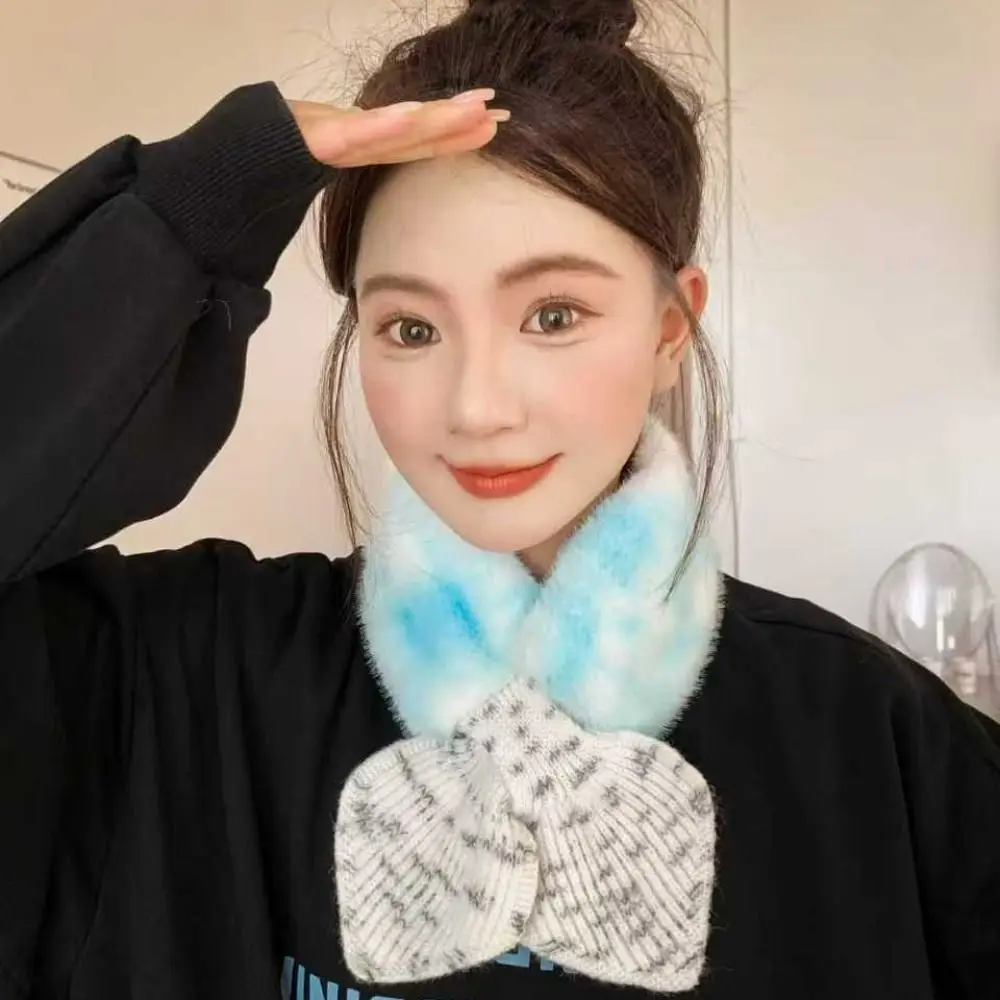 Faux Fur Faux Fur Scarf Cross Tie Knitted Fabric Neck Warmer Slip-On Closure Soft Texture Cross Tie Scarf for Girls and Women