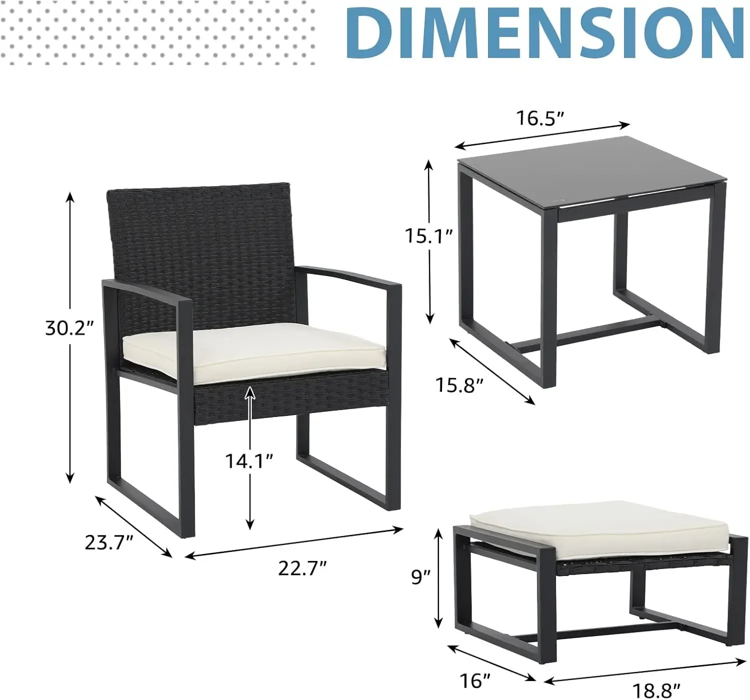 

5-компонентный набор для патио-бистро, набор плетеной мебели для уличного патио из полиэтилена, современные стулья для патио из ротанга со столом и пуфиками