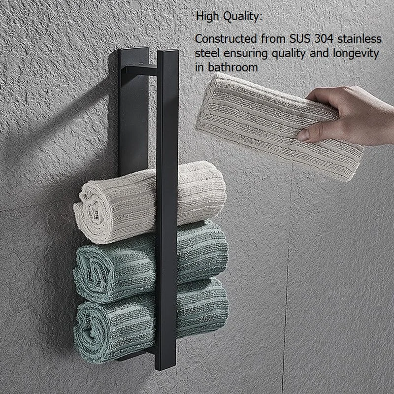 Towel Holder Towel Rack No Drilling Bathroom Towel Hanger Wall-Mounted Towel Bar 304Stainless Steel Black Toilet Towel Storage