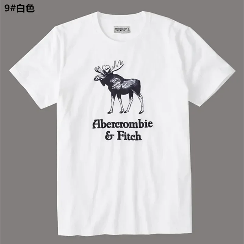 Abercrombie Fitch Summer Af Short-sleeved T-shirt Men's and Women's Deer T Shirt Crew Neck Cotton Slim-fit Bottoming Shirt Tide