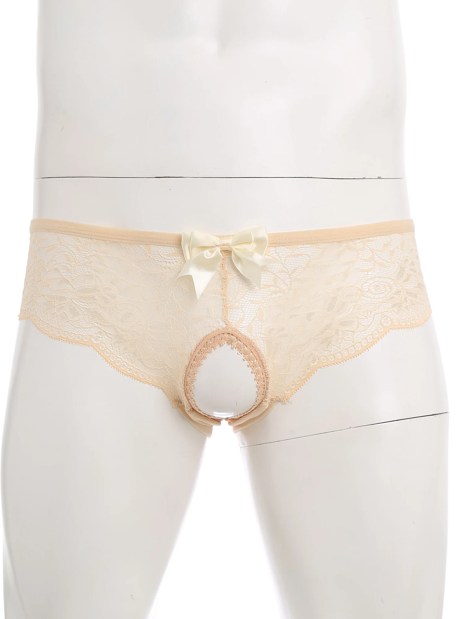 Men's Floral Lace Closed/Opened Crotch Lingerie with Bow