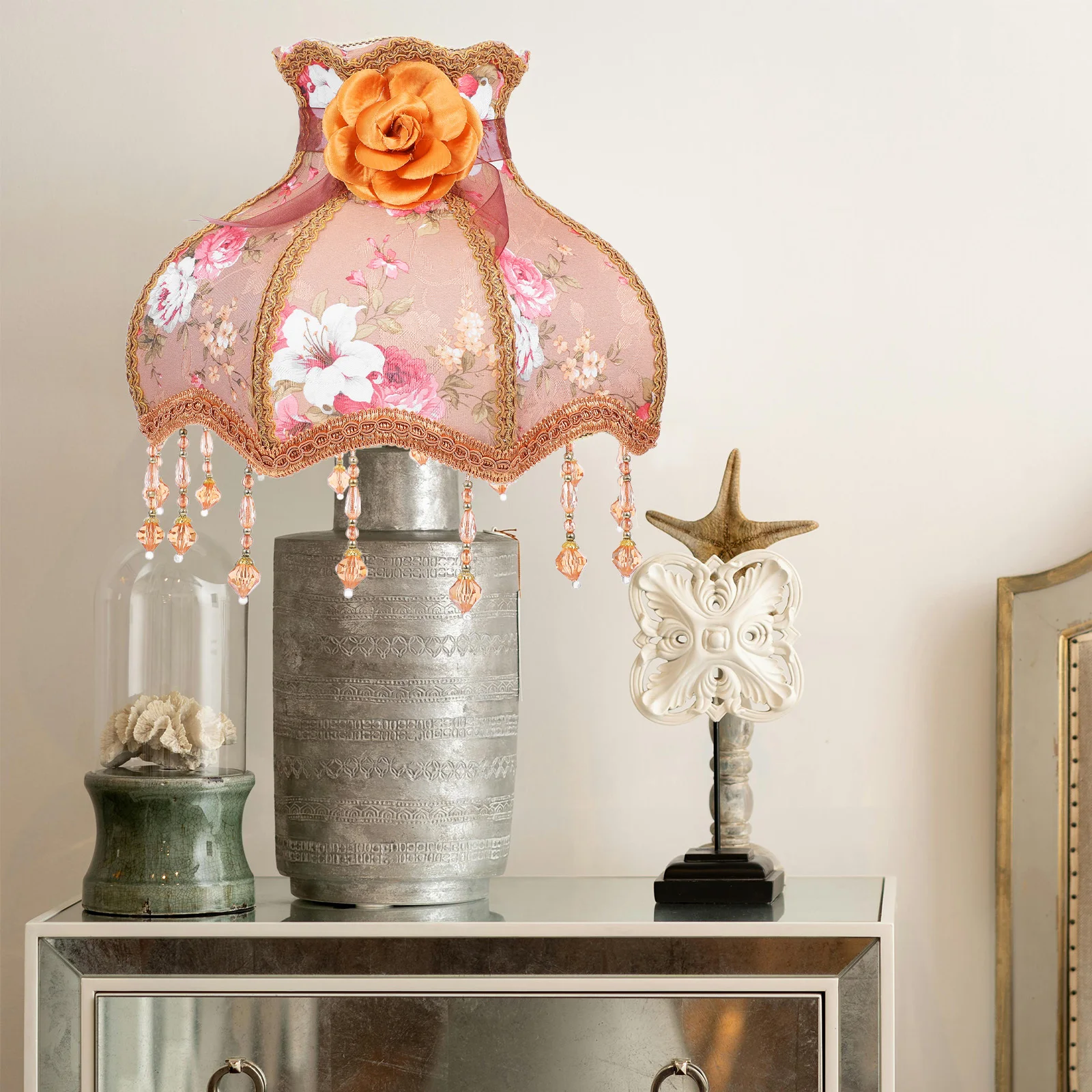 

Винтажный кружевной абажур с бахромой из бисера, ткань с гребешком, абажур для настольной лампы для отеля, спальни, европейский стиль, чехол с кисточками