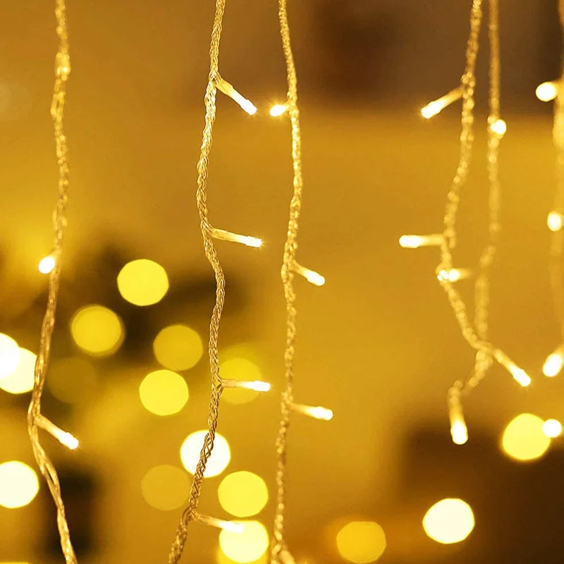 4Mx0.6M Curtain LED Icicle String Lights EU Plug Christmas Garland Droop Light Wedding Garden Street Outdoor Decorative Lighting