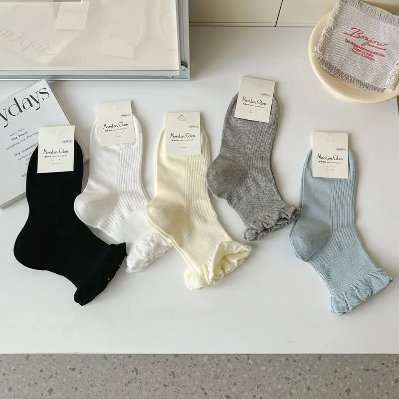 

Kave Lolita Girl Stacking Versatile Socks Sweet Korean Short Socks Pure Cotton Medium Tube Socks Japanese Ins Tide Lace Hosiery