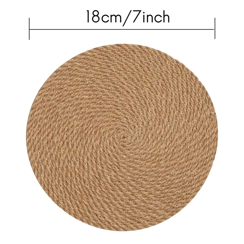 Round Braided Placemats Set Of 12 Jute Handmade 7 Inch Heat Resistant Thick Hot Pads Mats Coaster