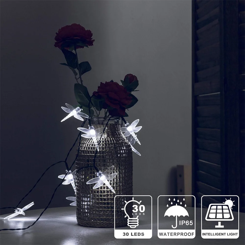 Dragonfly lampy słoneczne Outdoor LED Dragonfly dekoracyjne lamki sznurkowe 8 trybów zasilany energią słoneczną lampki do ogrodu na Patio 410