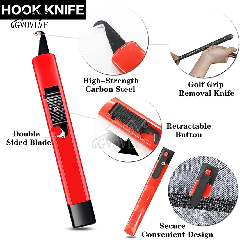 1 piece Golf Retractable Hook Bladed Knife Portable Tool for Re-gripping Golf Clubs Golf Accessories High Strength Carbon Steel