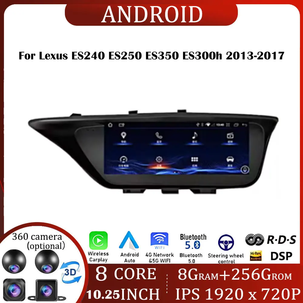 

Android 13 For Lexus ES240 ES250 ES350 ES300h 2013-2017 ES Support GPS Auto Radio Wireless Carplay Camera DVR BT Video Player