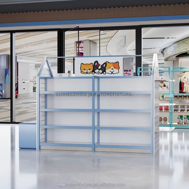 Cat Products Independent Island Shelves Modern Dog Furniture Wood Display with Storage Pet Shop Retail Display Stand