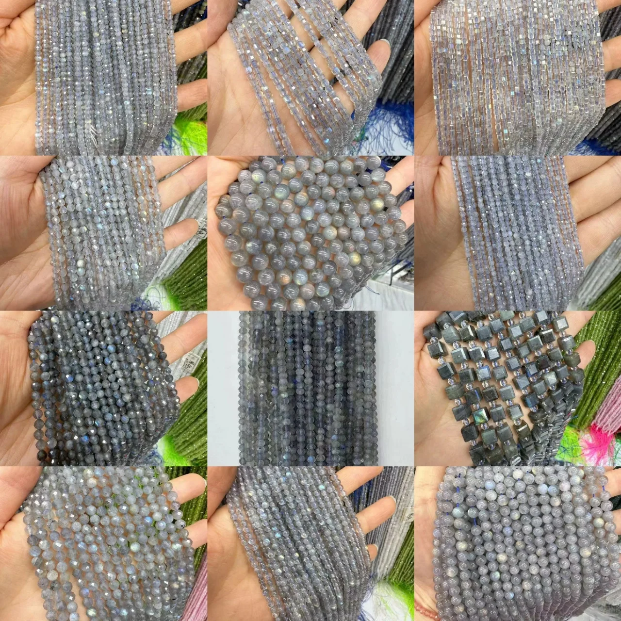 Natural Labradorite Facted Round Rondelle Cube Shape Loose Beads Women DIY Bracelet Necklace 38cm Elegant Fashion Accessories