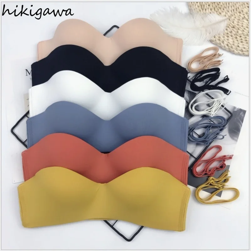 Hikigawa Strapless Bra Sexy Invisible Push Up Bra Wireless Convertible Straps Bralette Top Lingerie Brassiere Seamless Underwear