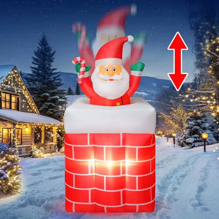 

6FT Inflatables Santa Claus in The Chimney Up and Down, Christmas Blow Up Santa Claus Yard Outdoor Decorations with LED Lights f