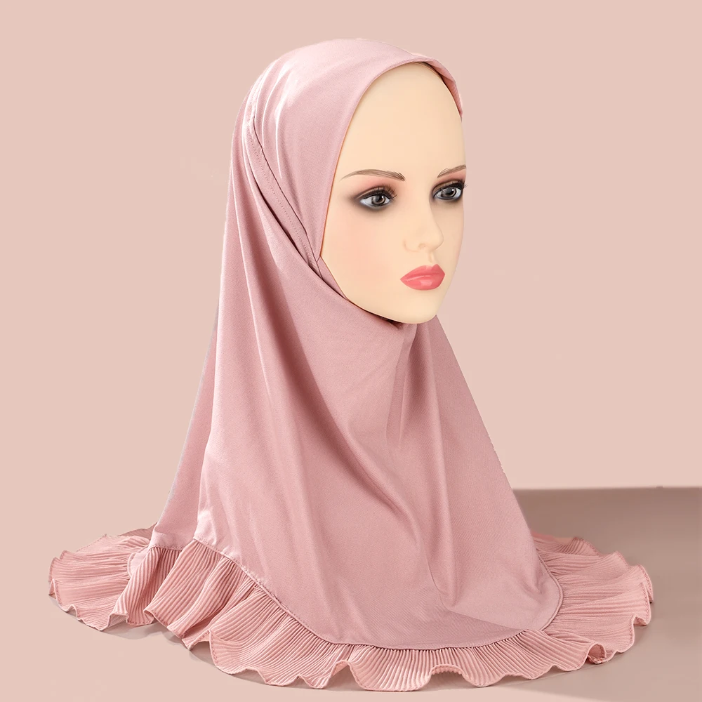 New Muslim Pullover Hat Malay Convenient Hijab Single-layer Ruffled Women\'s Scarf Hijab Solid Color Comfortable Hat Cap