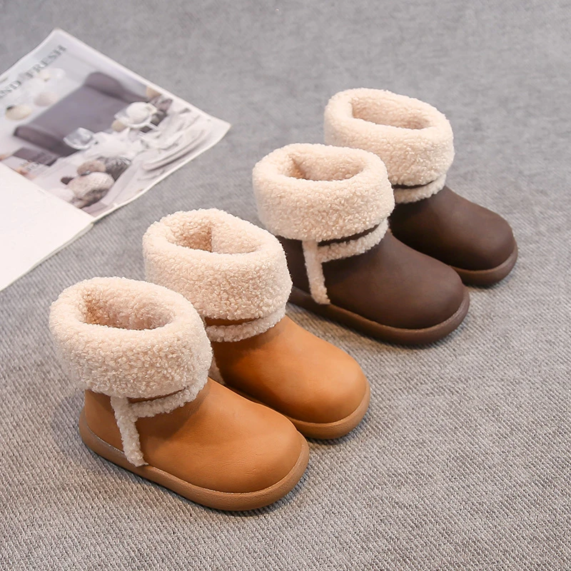 

Kids Short Boots Korean Style Round Toes Children Snow Boots Suede Warm 2025 Winter New Boys Girls Casual Fashion Boots Comfort