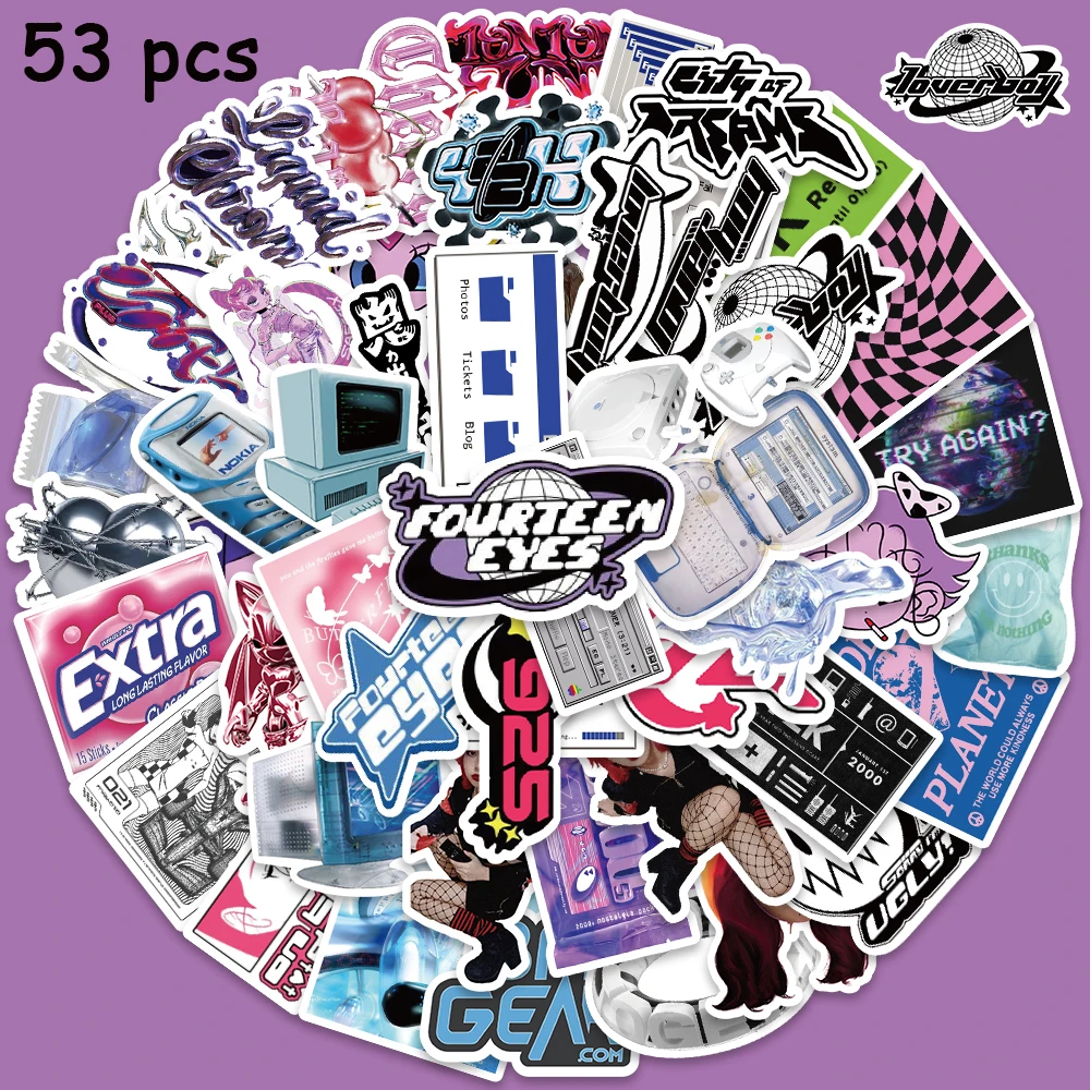 53pcs Y2K Style Anime Girls Stickers Cool Kawaii Decals For Kids Skateboard Suitcase Scrapbook Phone Notebook Guitar Stickers