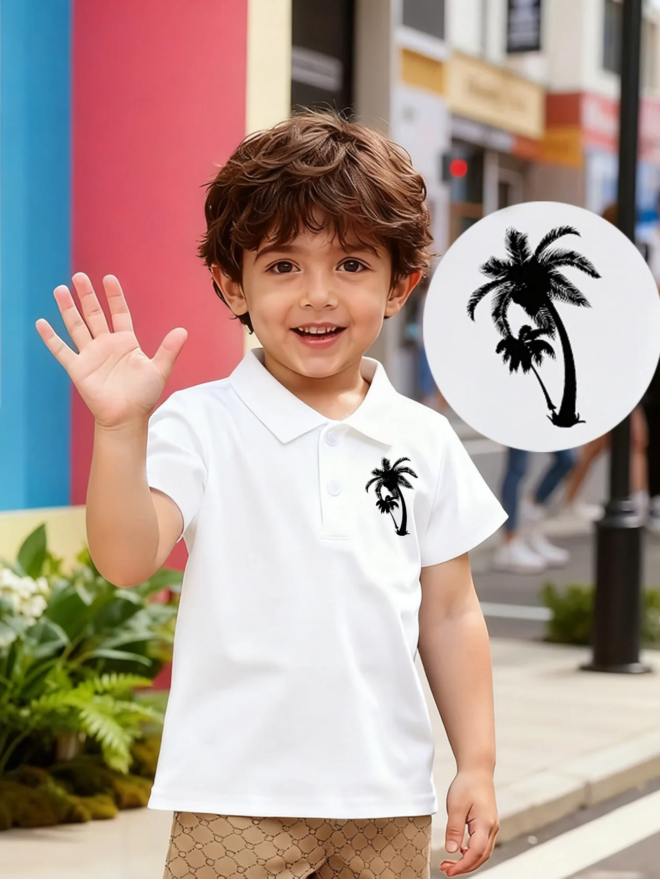 

Детская рубашка-поло с короткими рукавами и принтом в пляжном стиле с изображением кокосовой пальмы, модная и универсальная повседневная футболка для разных случаев