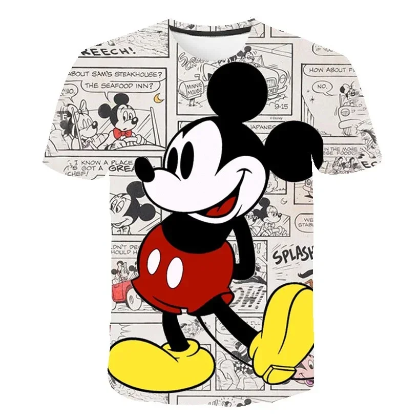 Kaus anak laki-laki lengan pendek, Mickey Mouse, Kaus anak laki-laki motif 3D kasual lengan pendek, atasan Mickey, baju anak-anak lucu longgar leher O