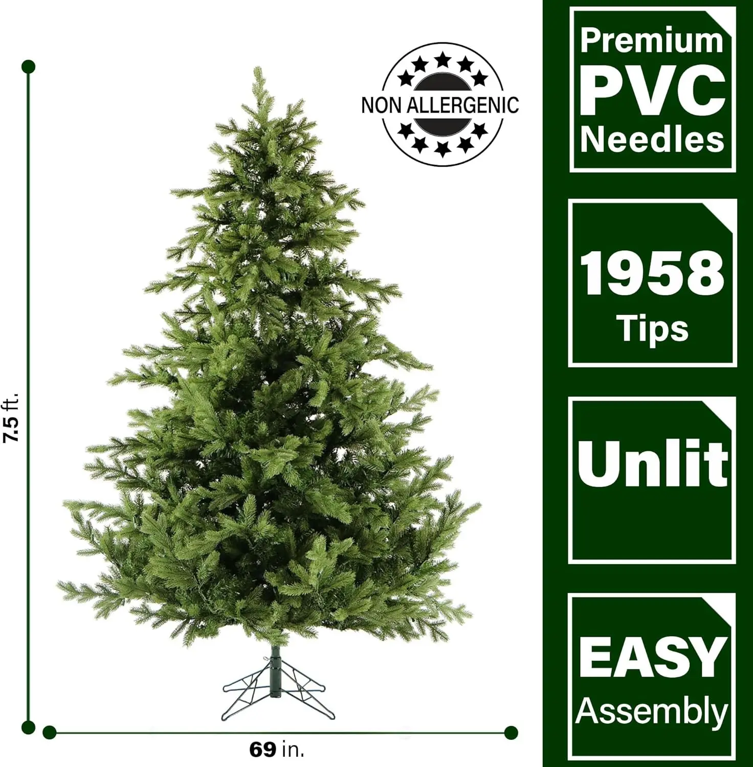 Perfect Wide Artificial Holiday Tree for Living Rooms, Bedrooms, or Family Rooms | No Lights Included | FFWS075-0GR, Green