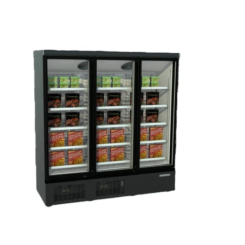 Multi-gate commercial supermarket glass door whole refrigeration upright display cabinet freezer