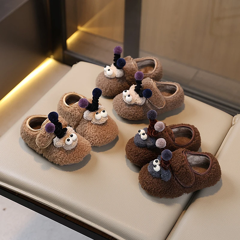 

Children Fur Shoes Winter Kids Cartoon Warm Plush Shoes For Girl Flat Loafers Versatile Moccasins Boy Casual Fluffy Cotton Shoes
