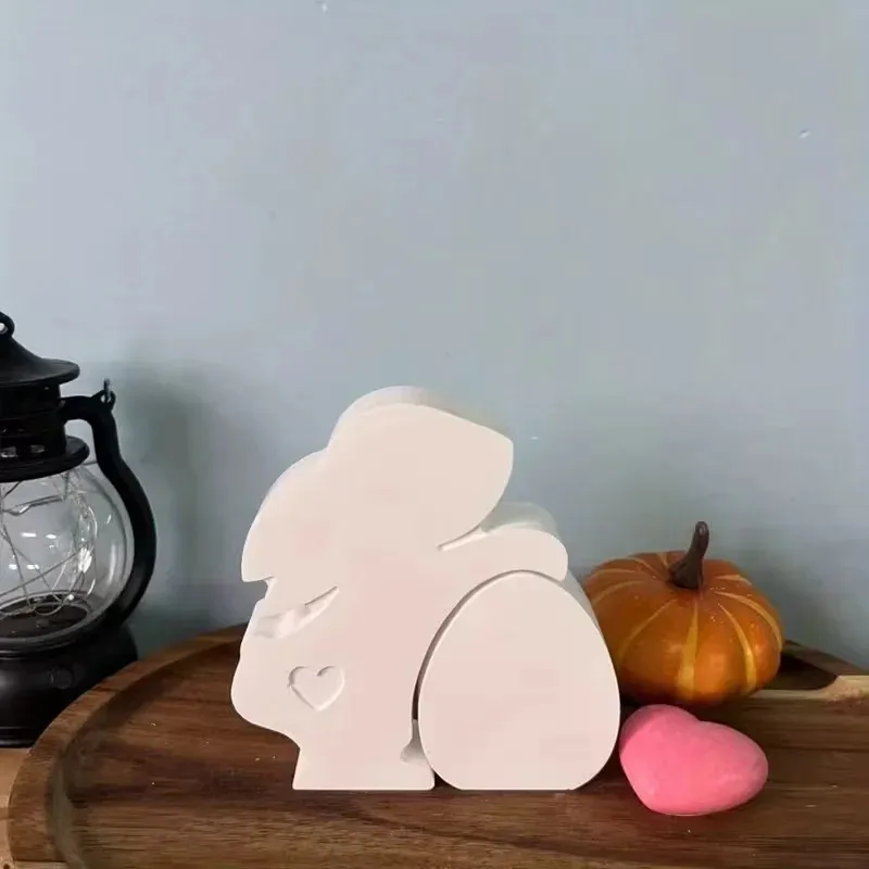 2026 Latest Models Easter Heart Tail Rabbit Concrete Mold Cement Gypsum Silicone Craft Art Resin Decoration Happy Easter Rabbit