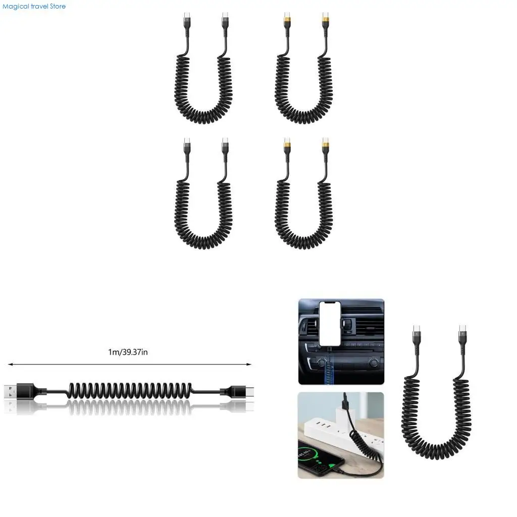 N2UB Heavy Duty PVC Charging Cord 120W Super Fast Two Type C Spring Cable