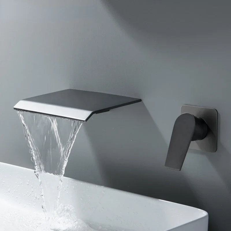 

Modern Gunmetal Embedded Waterfall Basin Faucet for Hotels and Homes