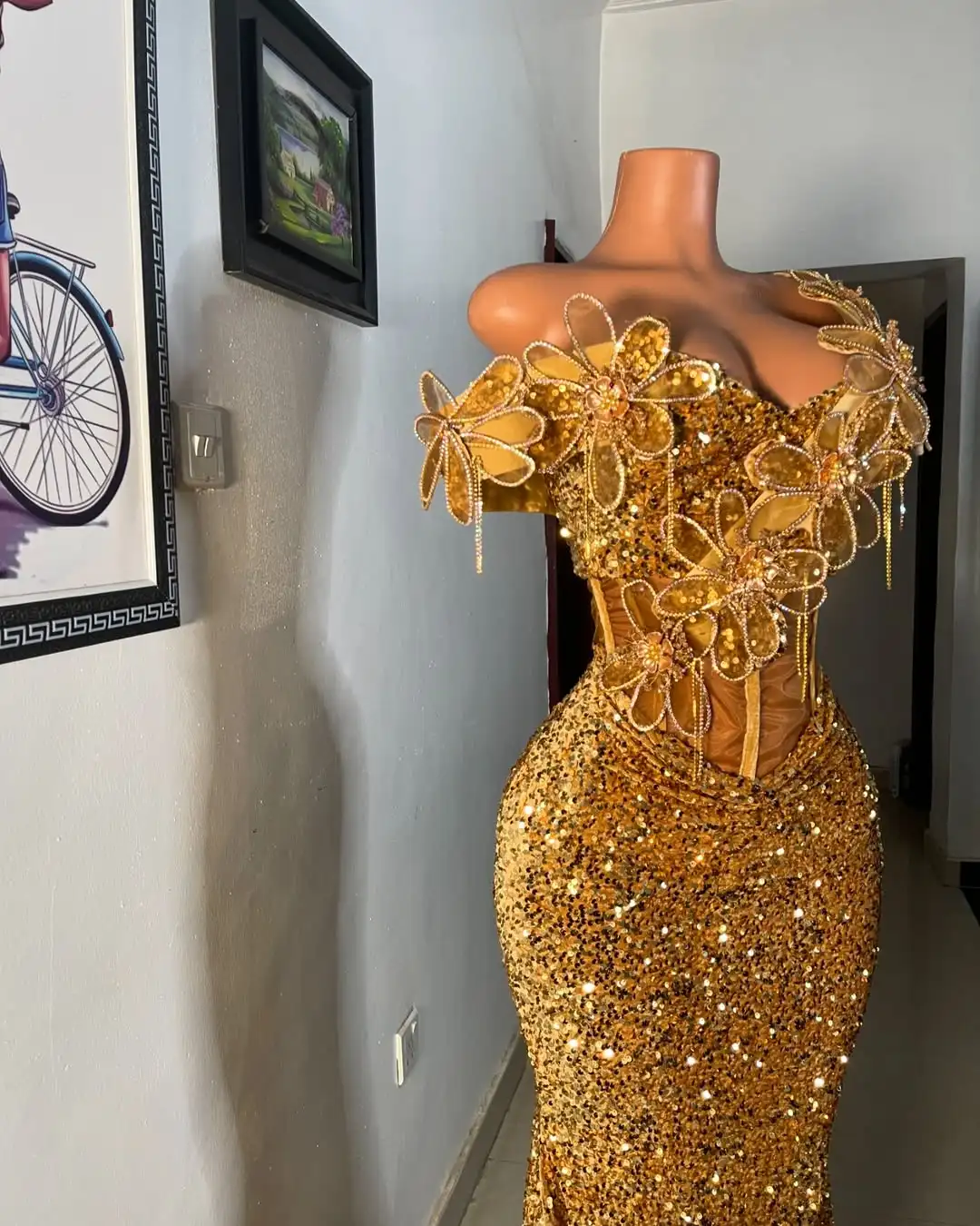 Plus Size Vows Customized Sexy Gold Luxury Women's Evening Dresses Shiny Sequins Trumpet Prom Dress Floor Length Party Gowns