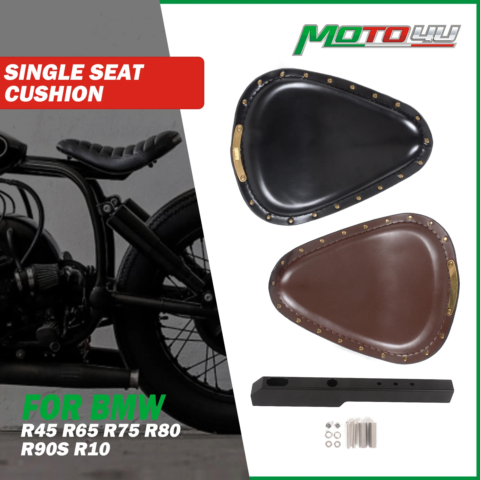 

For BMW R45 R65 R75 R80 R90S R100 Cafe Racer Motorcycle Single Seat Cushion With Bracket Mount Hinge Brace Bobber Vintage rivets