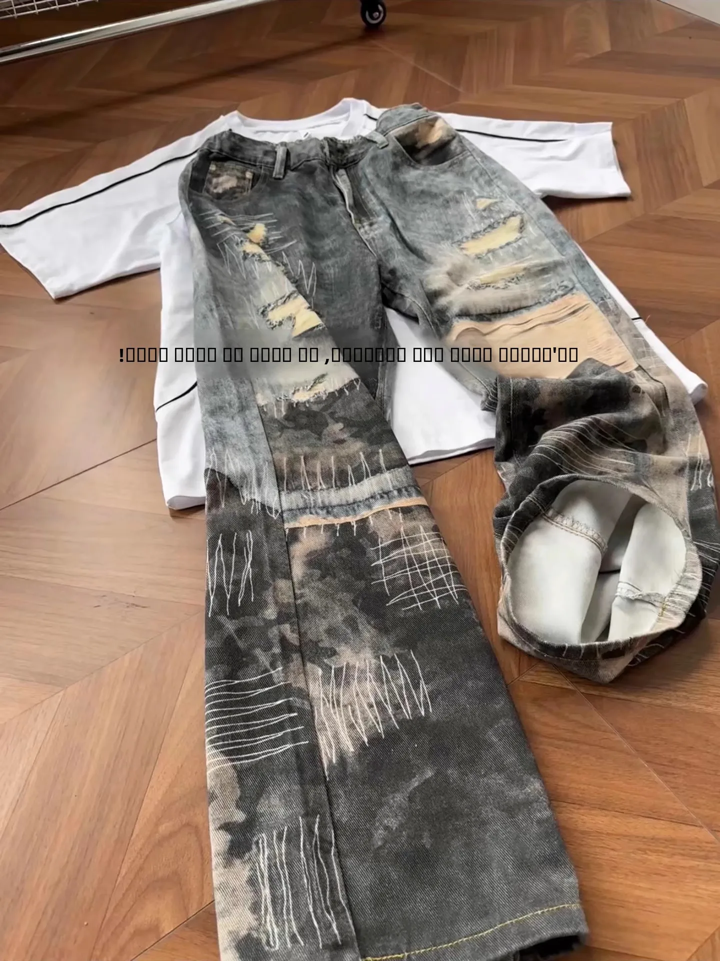 

Прямые джинсы Heavy Du Distred, мужские летние тонкие камуфляжные джинсы с 3D принтом в американском стиле High Street Design