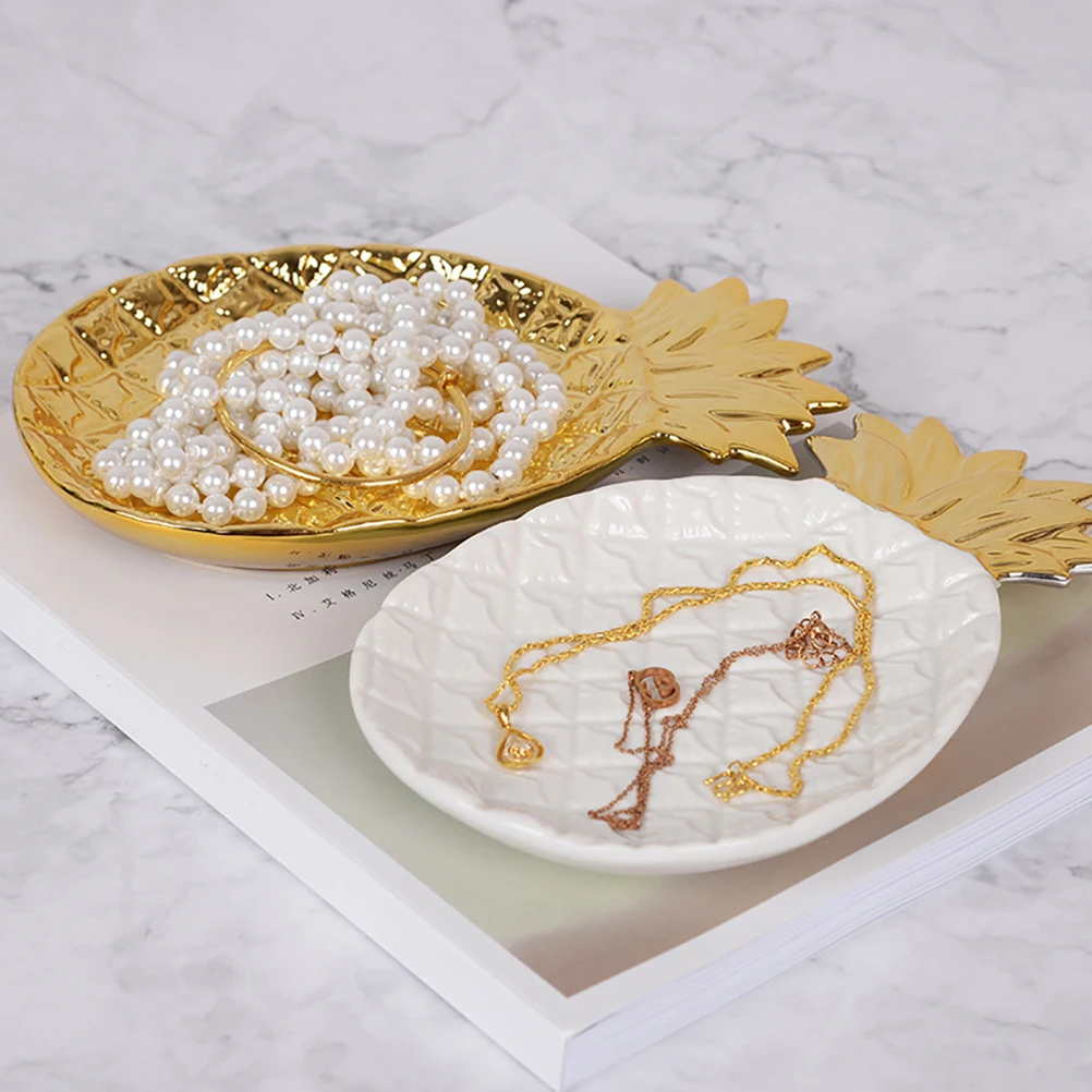 

Pineapple Storage Tray Necklace Ceramic Jewelry Plate Display Dish Creative Vanity