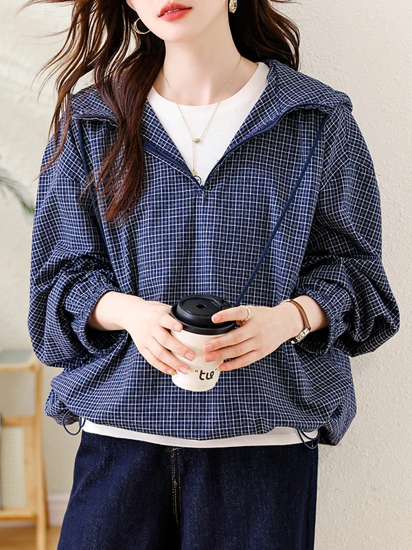 

Faionable Plaid Hooded irt Women's Loose plus Size irt Versatile Autumn New Arrival Big Brand Withdn Casual irt