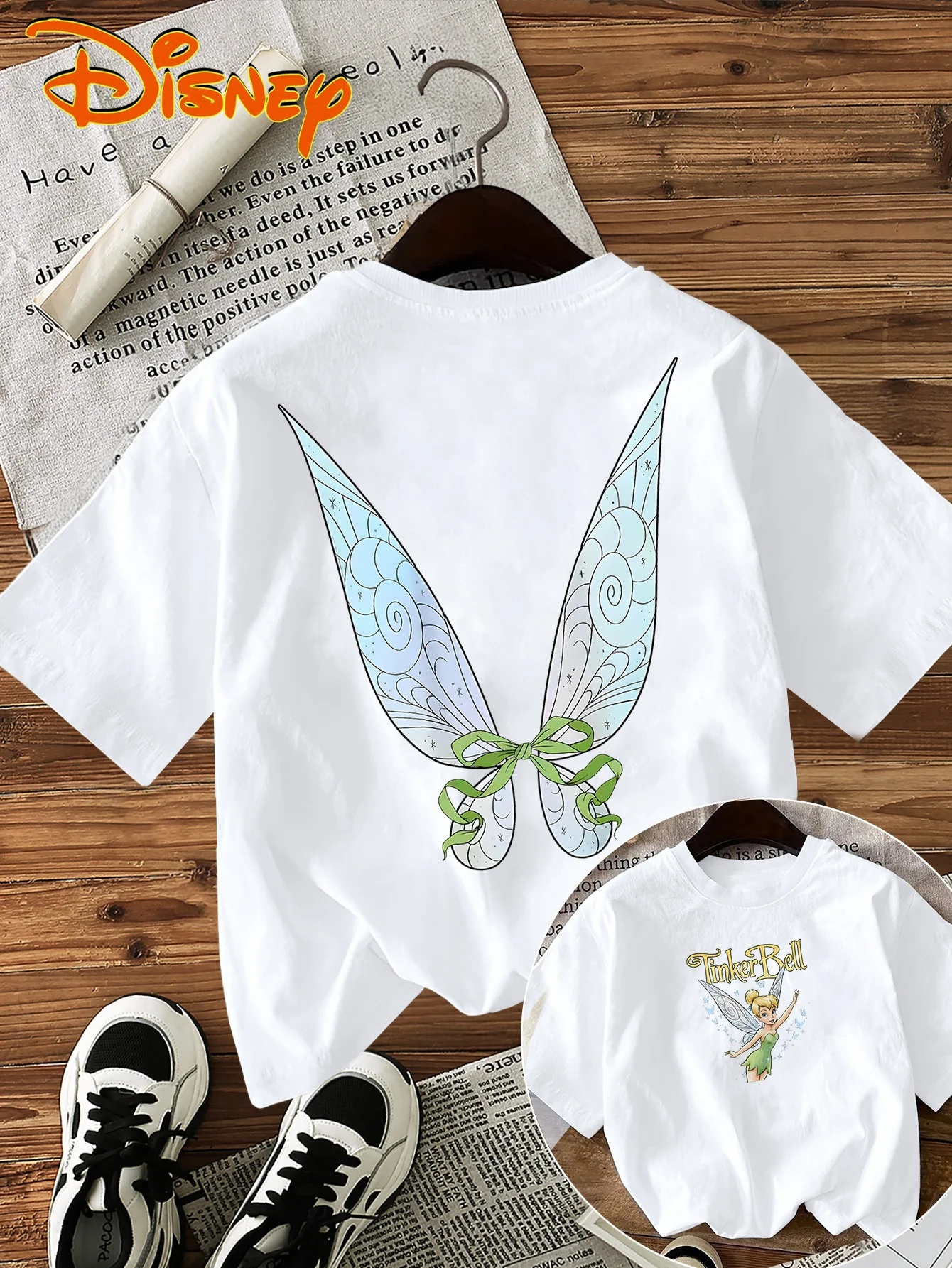 

Женская футболка с принтом Disney Tinker Bell Wings, 100% хлопок, с круглым вырезом и короткими рукавами, повседневный топ на весну и лето