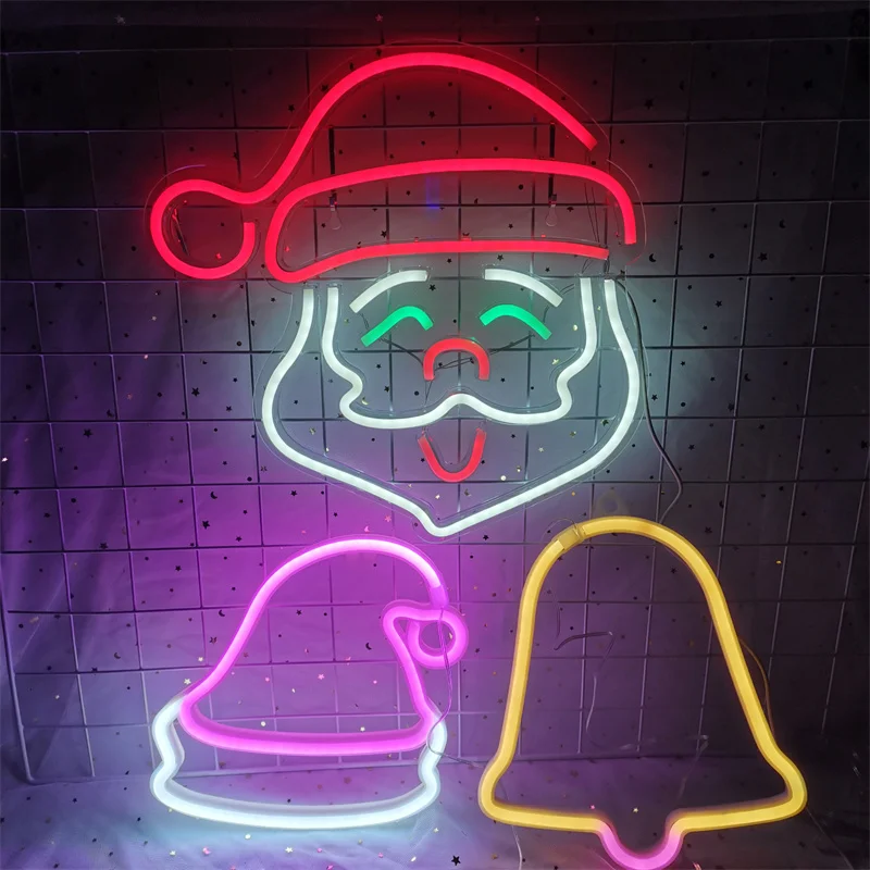 Santa Claus Neon Light Claus LED Sign Lamp Christmas Decoration Night Lights for Festival Party Room Shop Children Gift USB Plug