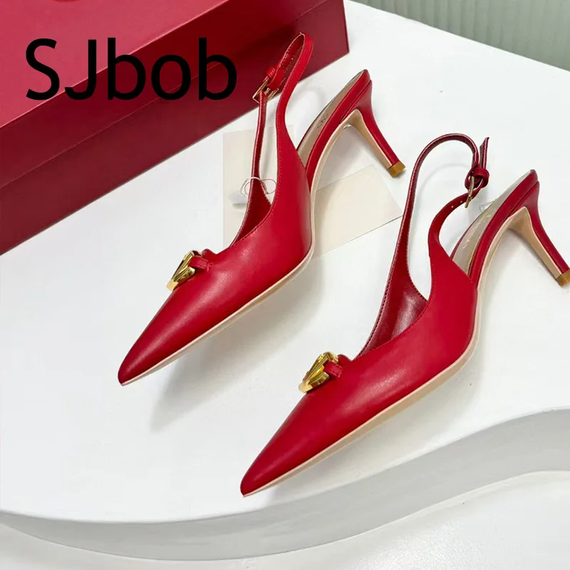 

SJBOB Designer High Heels Women's Shoes Sheepskin Leather Shoe For Sexy Pointed Mules Shoes Party Wedding Shoes For Rhinestones