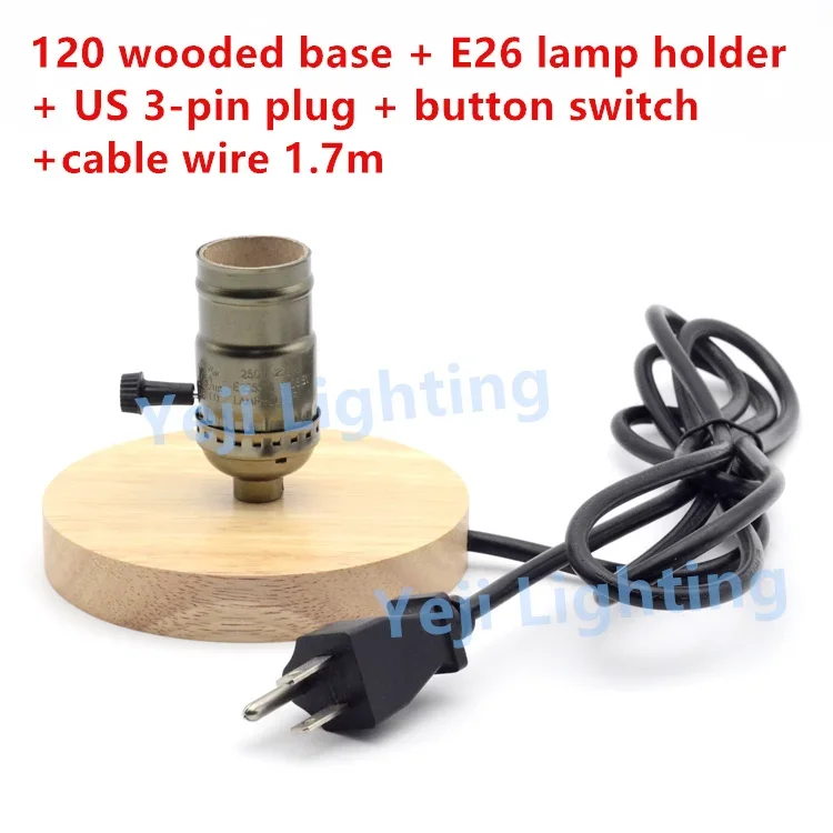 

Edison retro lamp holder wooden base E26 E27 lamp holder with US 3 pins plug button switch Lighting Accessories