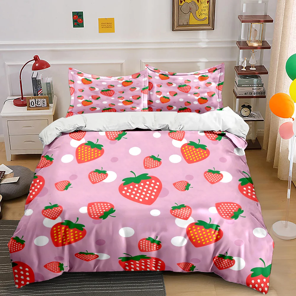 Strawberry pink pattern background Duvet Cover Set Digital Print Colorful Polyester Bedding with Zipper Closur for kids gifts