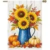 NGZ Blue Pitcher Sunflowers Garden Flag 28X40 Inch Linen for Autumn jjp