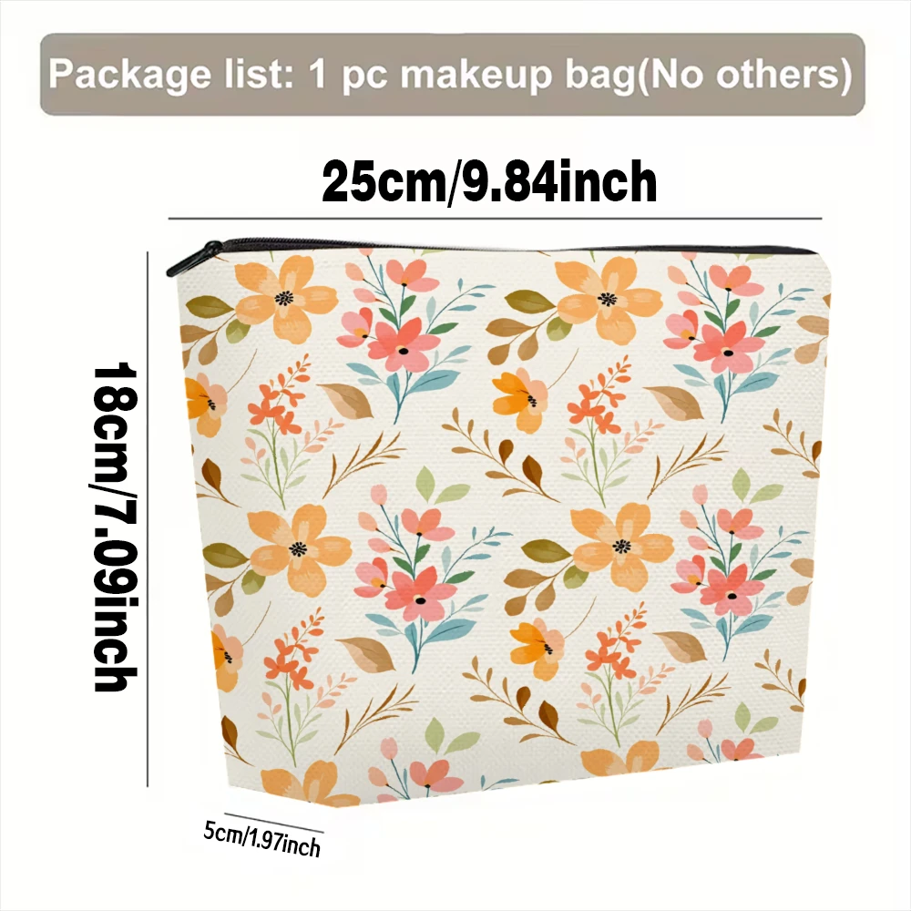 Floral Pattern With Orange And Pink Flowers Makeup Bags for Girls Cosmetic Pouch Toiletry Bag Pencil Case Travel Storage