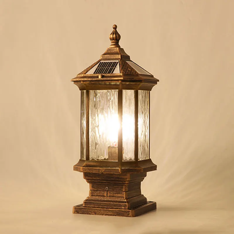 Solar LED Outdoor Antique Column Light Waterproof Aluminum Glass Modern Villa Garden Park Lighting Landscaping Decor