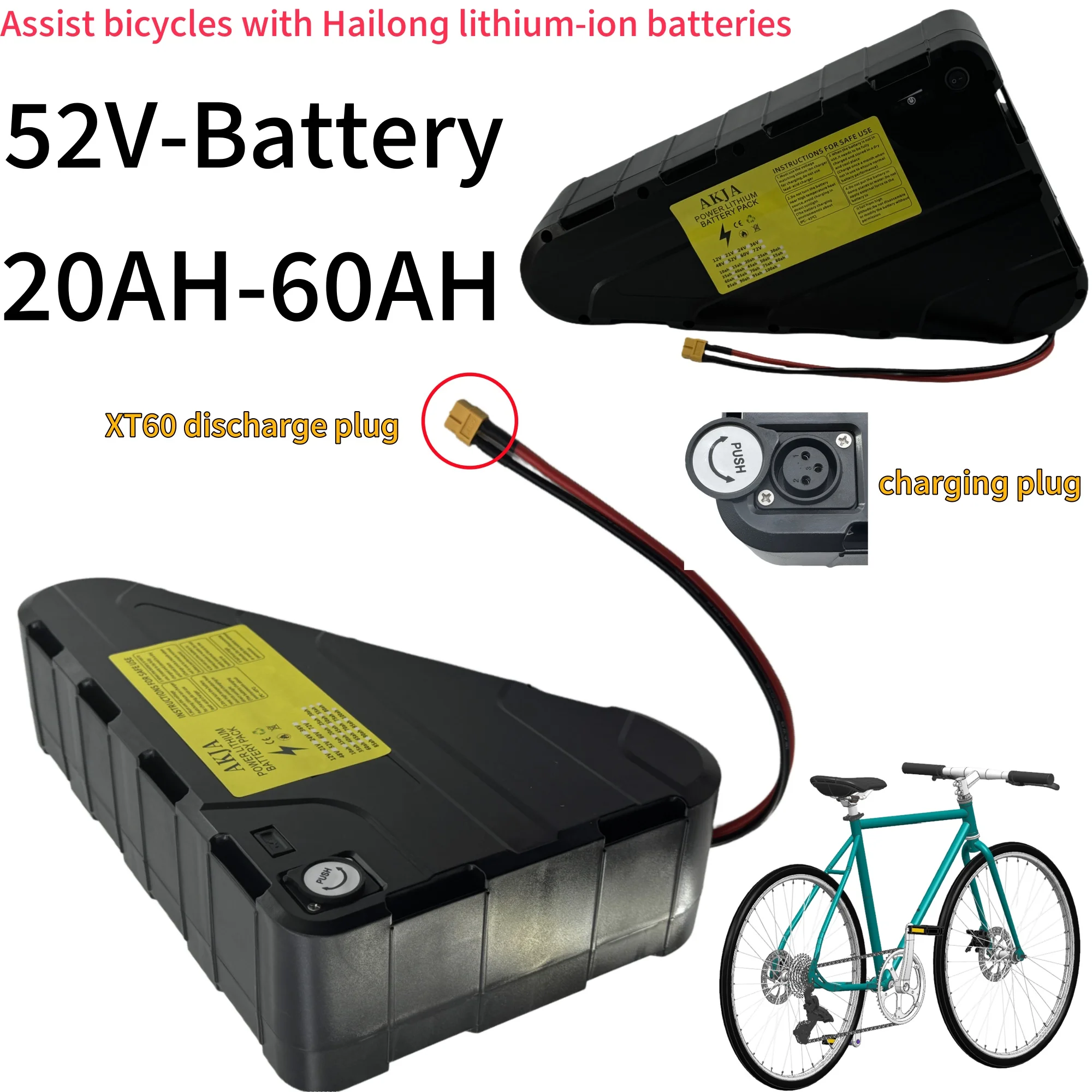 

Air fast transportation 52V60AH High Capacity Waterproof Hard Case Strong power battery pack 350W500W750W1000W triangle battery