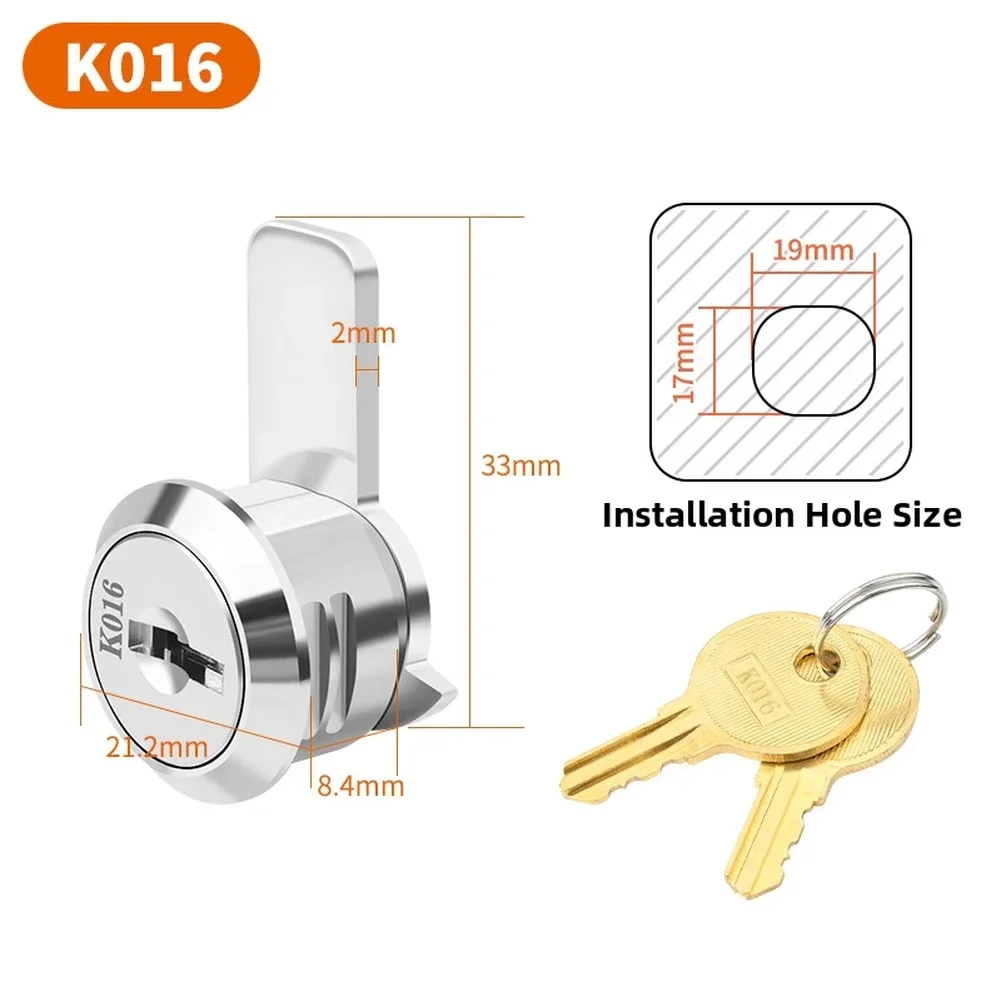 Zinc Alloy Cabinet Lock for Filing Cabinet Document Storage Drawer with 2 Keys Rust Resistant Silver Lock Size Options Available