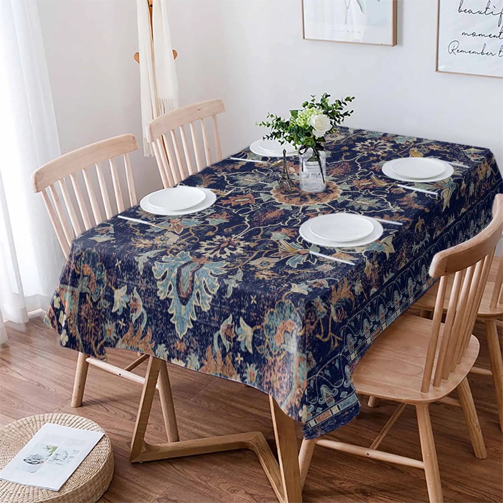 Texture Flower Ethnic Tribal Carpet Waterproof Tablecloth For Table Kitchen Decorative Coffee Cuisine Party Table Cover