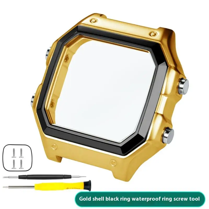 Für Casio 3299 AE-1200WH Uhrengehäuse, modifiziertes AE1200 Edelstahl-Uhrengehäuse, Metallgehäuse mit wasserdichtem Ring, Schwarz und Silber