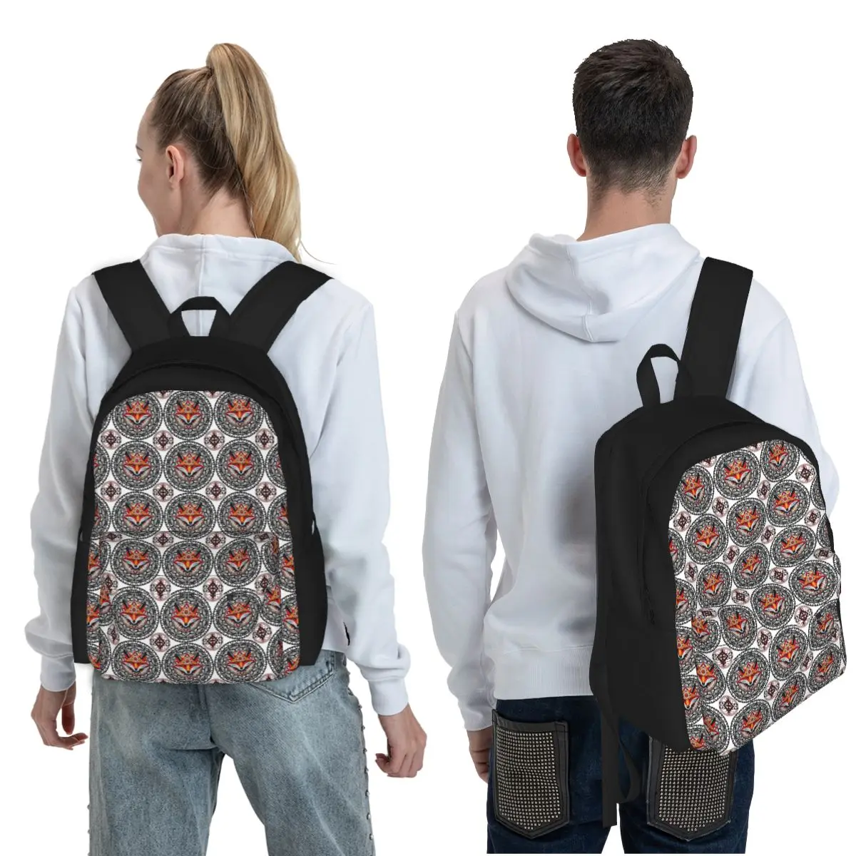 Fox Mandala Tribal Student Backpack School Bag Hiking Travel Daypack for Men Women Fashion Bookbag Shoulder Bags