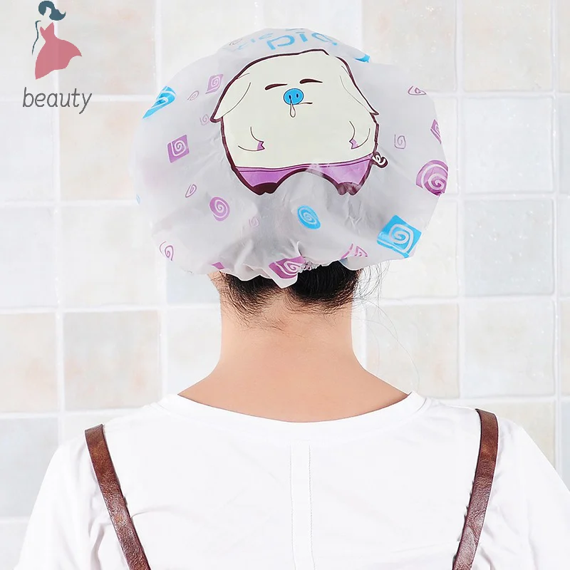 1Pcs Cute Cartoon Bath Hat Bathing Cap Bathroom Accessories Thickened Waterproof Oil Fume Cap Shower Cap Spa Hair Salon Supplies