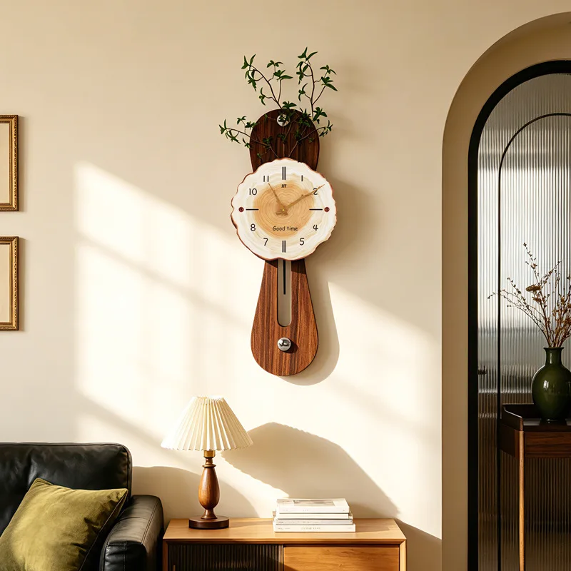 Vintage Minimalist Wall Clocks Casual Trunk Shaped Faux Greenery Silent Restaurant Wall Clock Office Living Room Home Decor