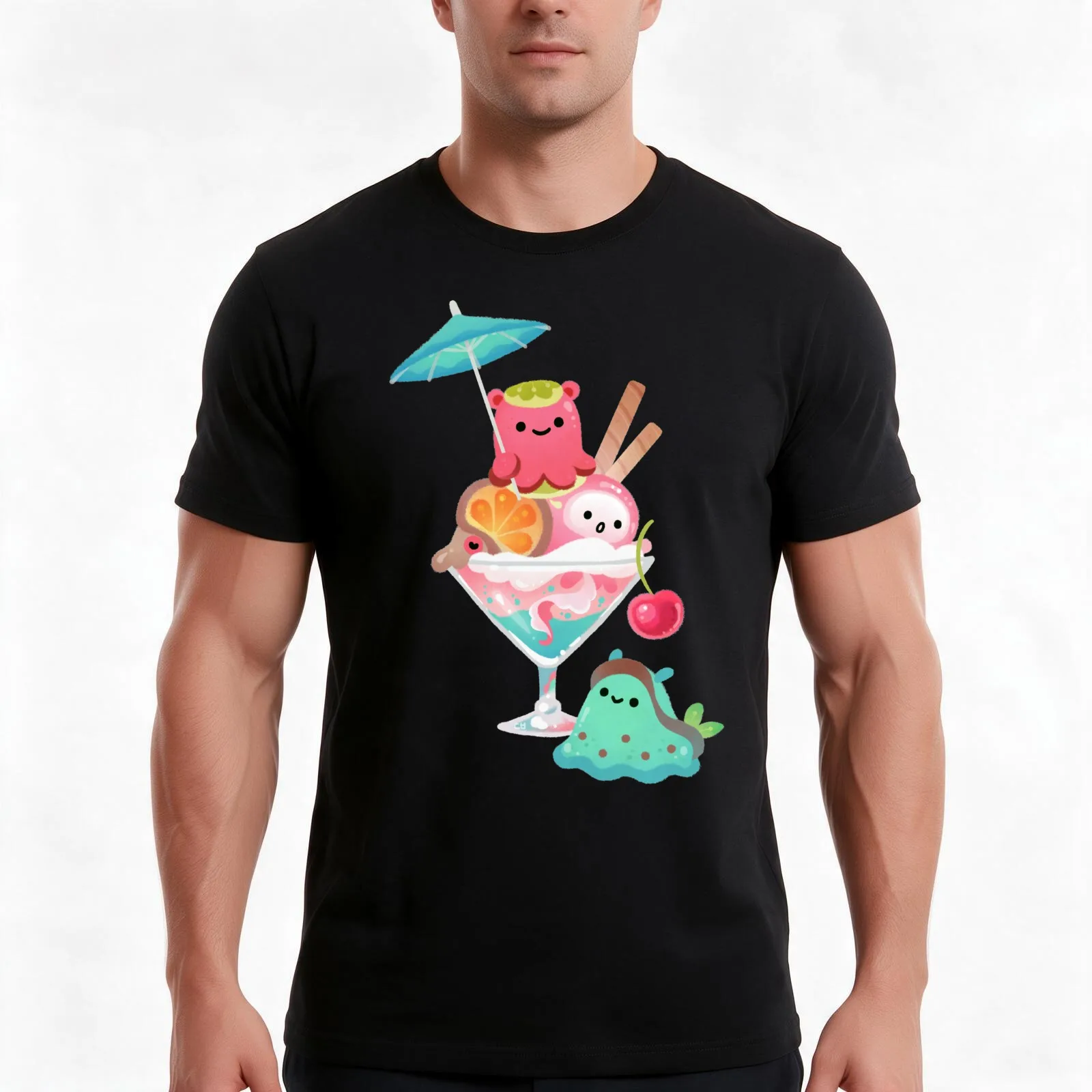 Mollusk cocktail T-Shirt, Summer Casual Cotton Tee, Oversized Streetwear Tops, Vintage Graphic Print, Loose Fit Short Sleeve