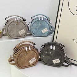 Round Handbag Retro Shoudler Bags For Women 2024 Mini Small Crossbody Bag Classic PU Handle Purse Bolsas Circular Tote Bag