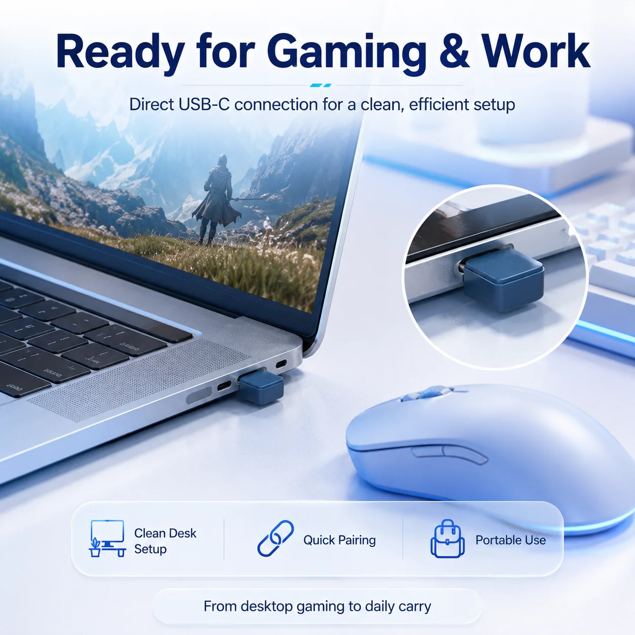 1000Hz Ready USB Type C Receiver for Logitech G PRO X SUPERLIGHT SUPERLIGHT 2 G PRO 2 LIGHTSPEED Wireless Gaming Mouse Adapter